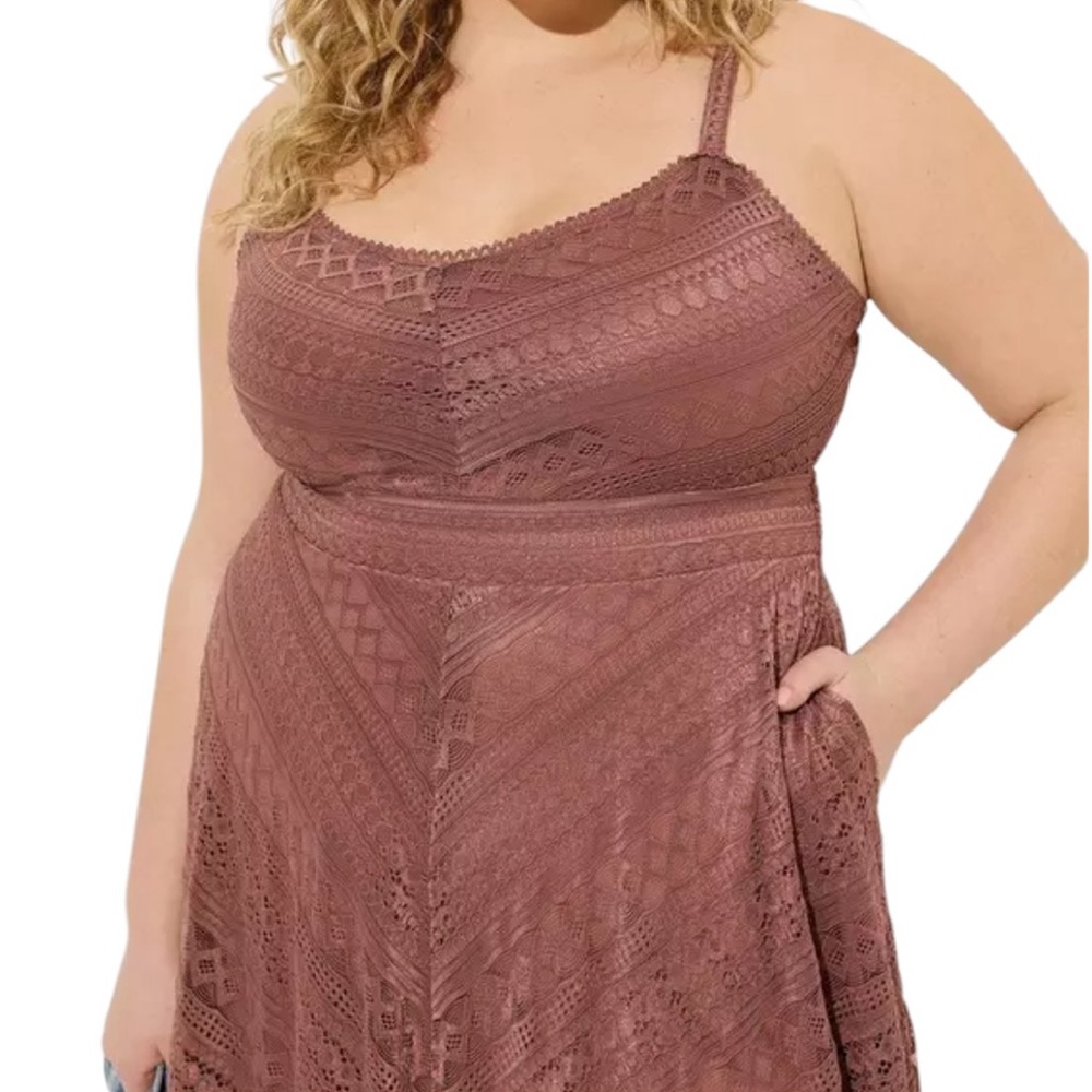 TORRID DRESS WOMENS SIZE 3/3X/22-24 MIDI LACE SKATER ROSE TAUPE